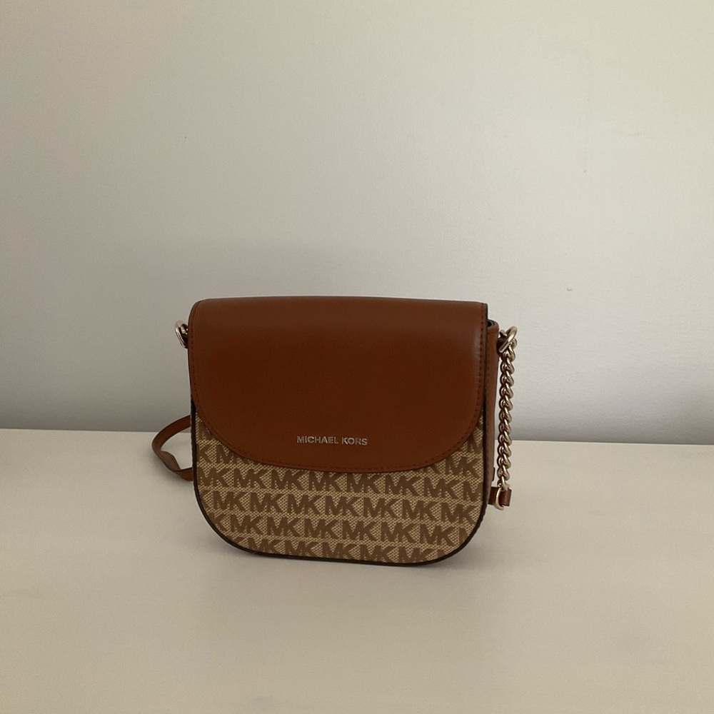 Michael Kors Tan and Brown Crossbody Bag with Chain Strap